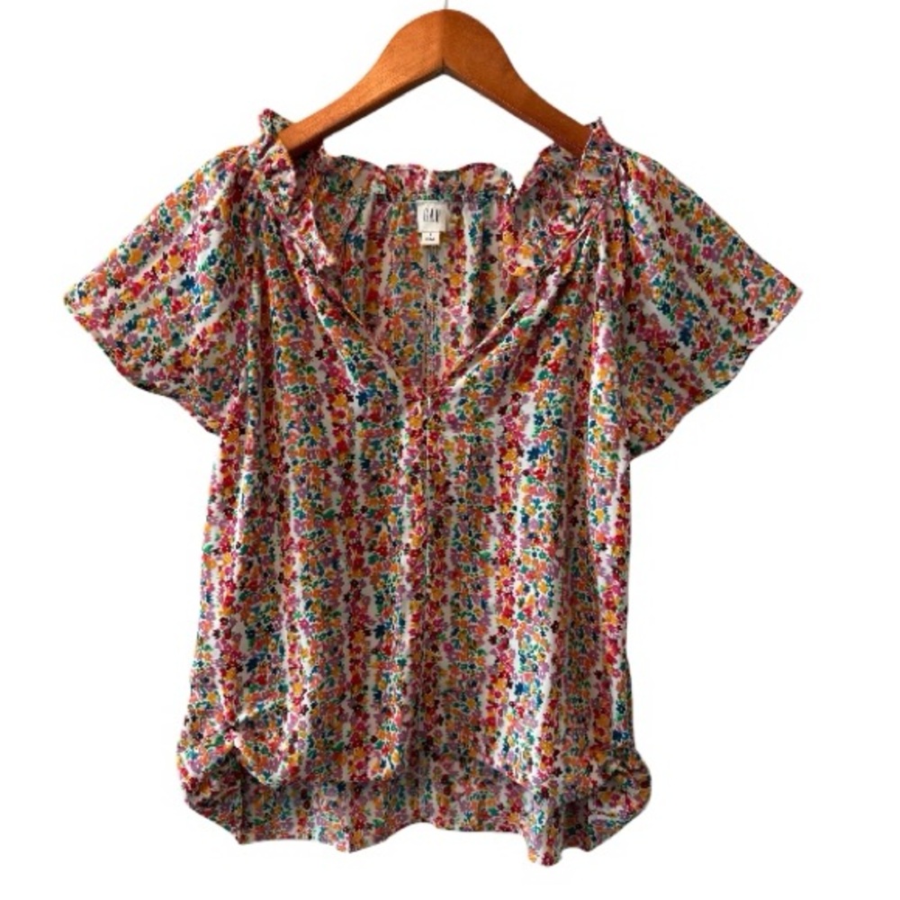 GAP Ditsy Floral Flutter Sleeve Blouse Size S High Low Top